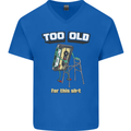 Too Old for This Shit Funny Music DJ Vinyl Mens V-Neck Cotton T-Shirt Royal Blue