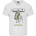 Too Old for This Shit Funny Music DJ Vinyl Mens V-Neck Cotton T-Shirt White