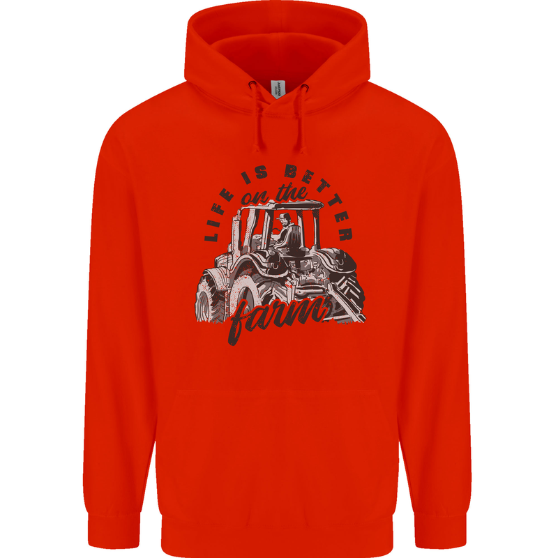 Tractor Life Is Better Farm Funny Farming Childrens Kids Hoodie Bright Red