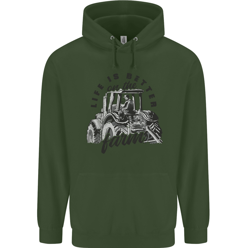 Tractor Life Is Better Farm Funny Farming Childrens Kids Hoodie Forest Green