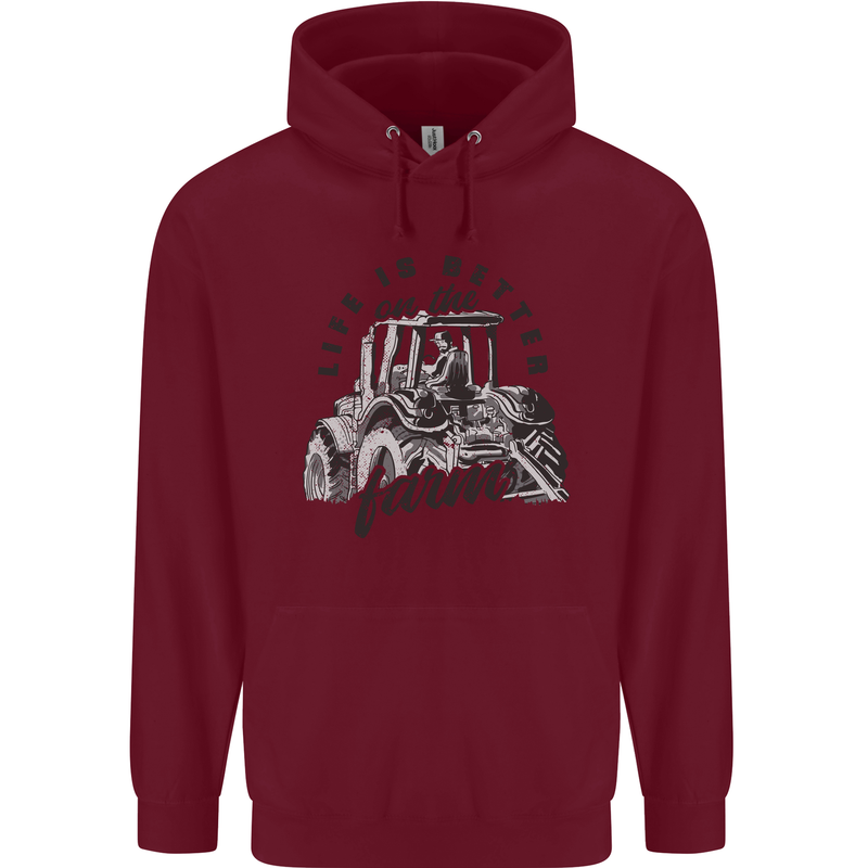 Tractor Life Is Better Farm Funny Farming Childrens Kids Hoodie Maroon