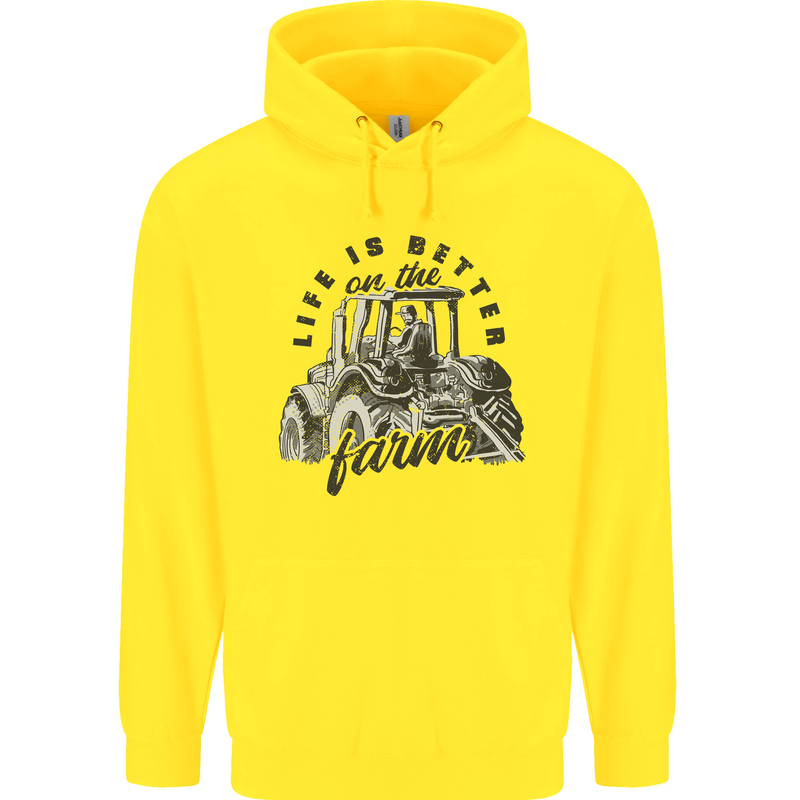 Tractor Life Is Better Farm Funny Farming Childrens Kids Hoodie Yellow