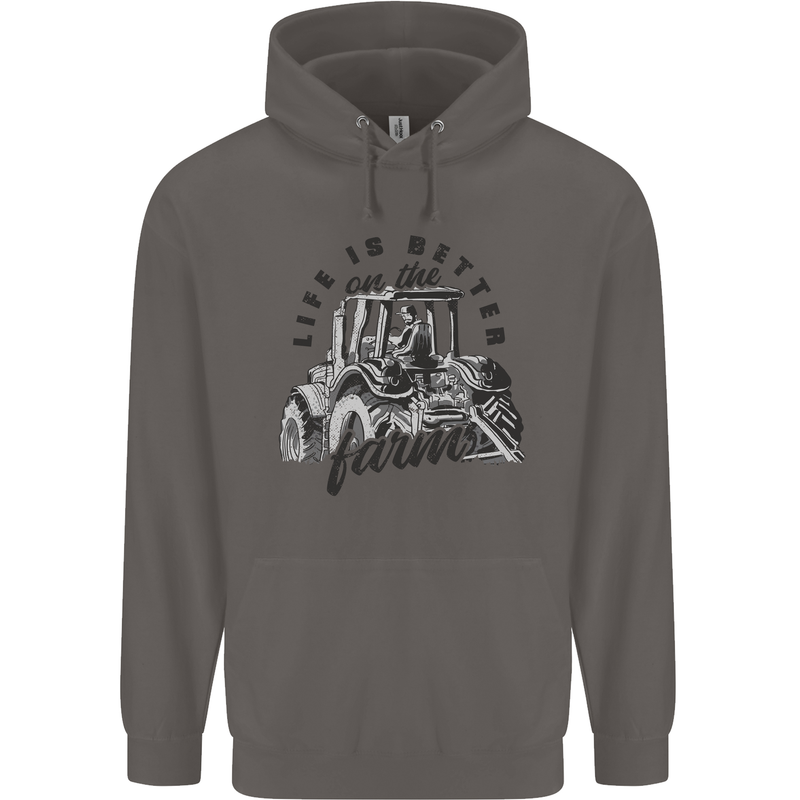 Tractor Life Is Better Farm Funny Farming Mens 80% Cotton Hoodie Charcoal