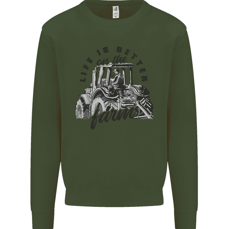 Tractor Life Is Better Farm Funny Farming Mens Sweatshirt Jumper Forest Green