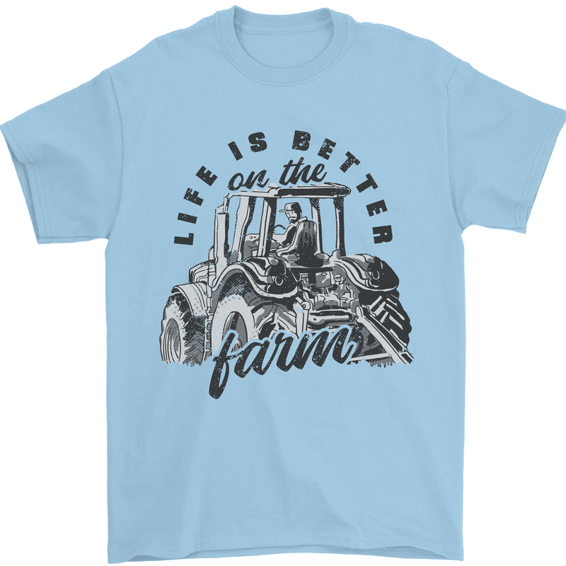 Tractor Life Is Better Farm Funny Farming Mens T-Shirt Cotton Gildan Light Blue