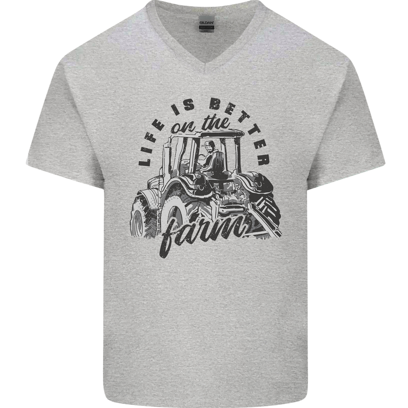 Tractor Life Is Better Farm Funny Farming Mens V-Neck Cotton T-Shirt Sports Grey
