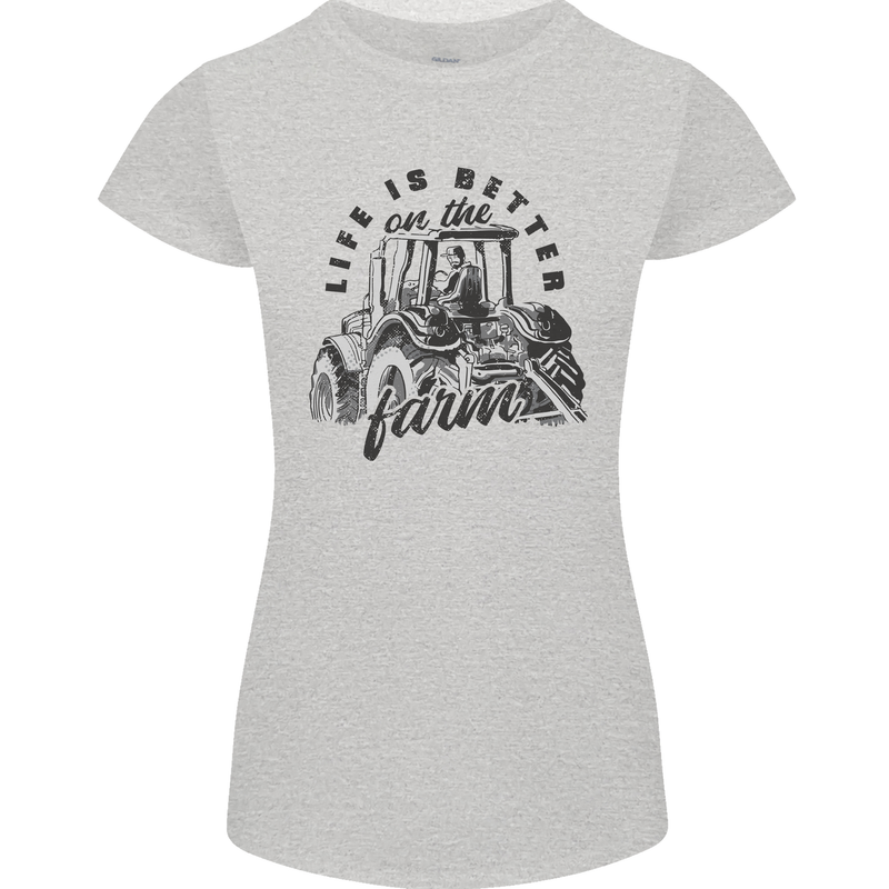 Tractor Life Is Better Farm Funny Farming Womens Petite Cut T-Shirt Sports Grey