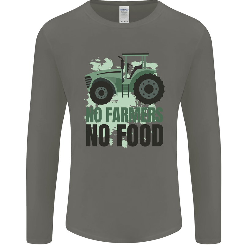 Tractor No Farmers No Food Farming Mens Long Sleeve T-Shirt Charcoal