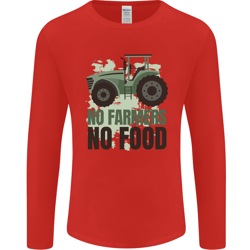 Tractor No Farmers No Food Farming Mens Long Sleeve T-Shirt Red
