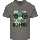 Tractor No Farmers No Food Farming Mens V-Neck Cotton T-Shirt Charcoal