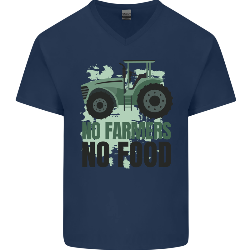 Tractor No Farmers No Food Farming Mens V-Neck Cotton T-Shirt Navy Blue