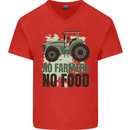 Tractor No Farmers No Food Farming Mens V-Neck Cotton T-Shirt Red