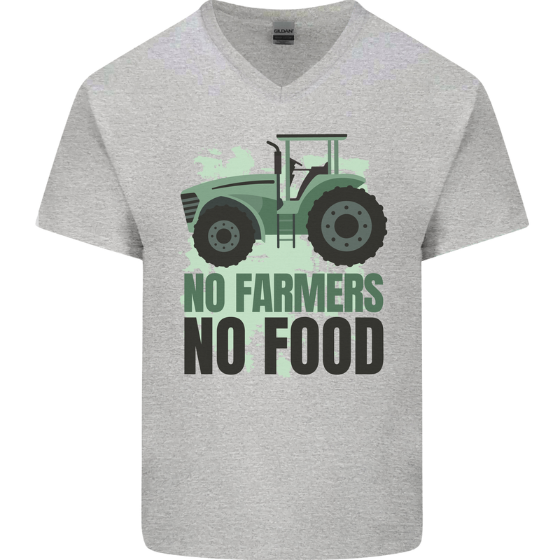 Tractor No Farmers No Food Farming Mens V-Neck Cotton T-Shirt Sports Grey