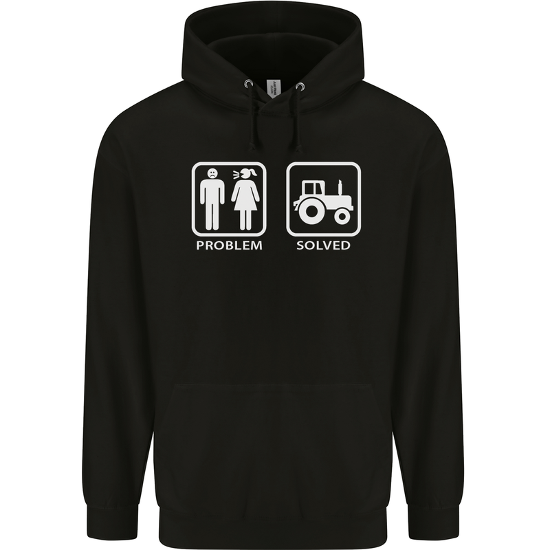 Tractor Problem Solved Driver Farmer Funny Childrens Kids Hoodie Black