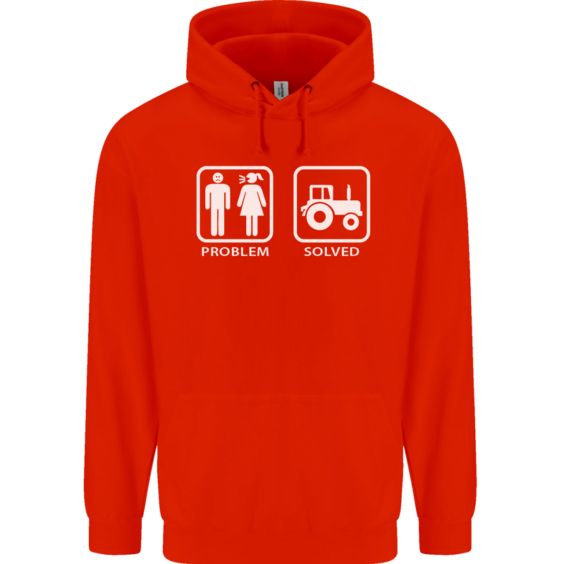 Tractor Problem Solved Driver Farmer Funny Childrens Kids Hoodie Bright Red