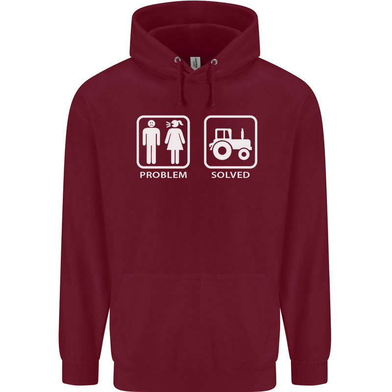 Tractor Problem Solved Driver Farmer Funny Childrens Kids Hoodie Maroon