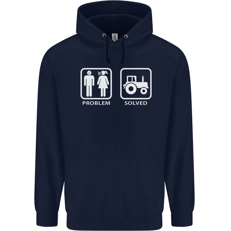 Tractor Problem Solved Driver Farmer Funny Childrens Kids Hoodie Navy Blue