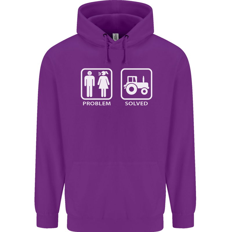Tractor Problem Solved Driver Farmer Funny Childrens Kids Hoodie Purple
