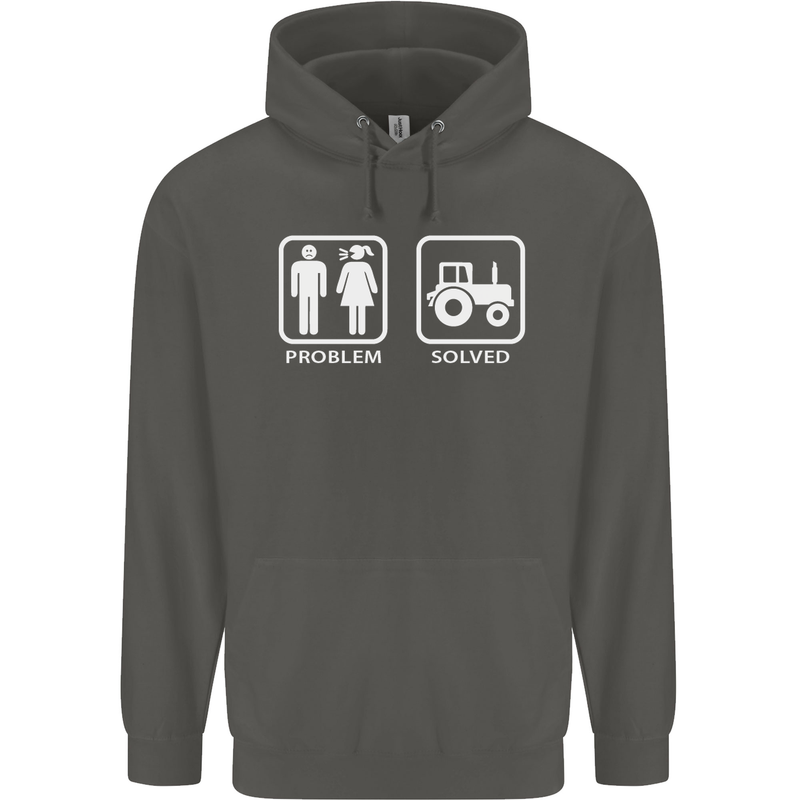 Tractor Problem Solved Driver Farmer Funny Childrens Kids Hoodie Storm Grey