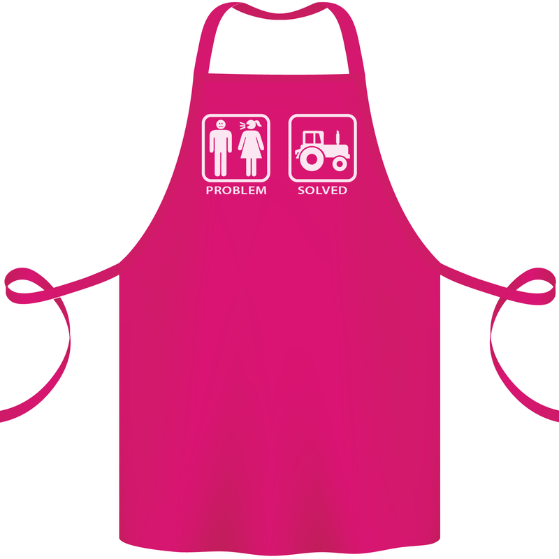 Tractor Problem Solved Driver Farmer Funny Cotton Apron 100% Organic Pink