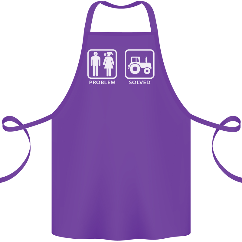 Tractor Problem Solved Driver Farmer Funny Cotton Apron 100% Organic Purple