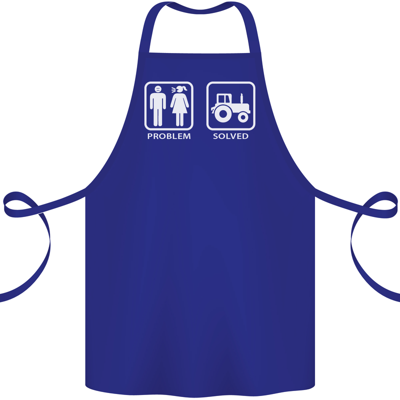 Tractor Problem Solved Driver Farmer Funny Cotton Apron 100% Organic Royal Blue
