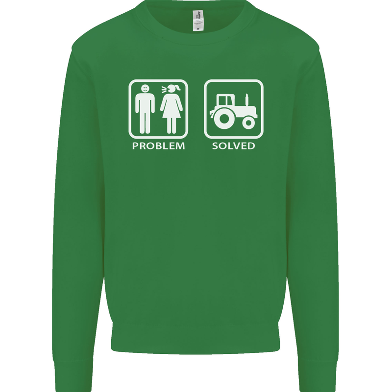 Tractor Problem Solved Driver Farmer Funny Kids Sweatshirt Jumper Irish Green