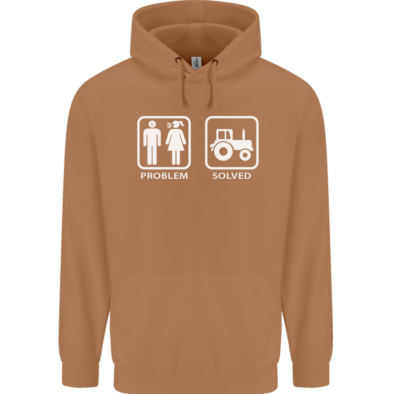 Tractor Problem Solved Driver Farmer Funny Mens 80% Cotton Hoodie Caramel Latte