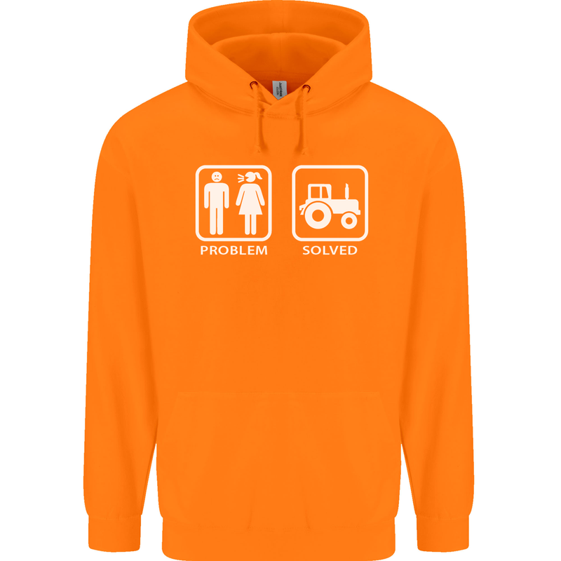 Tractor Problem Solved Driver Farmer Funny Mens 80% Cotton Hoodie Orange