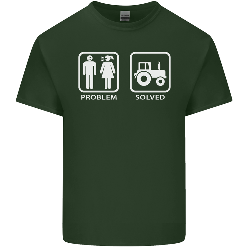 Tractor Problem Solved Driver Farmer Funny Mens Cotton T-Shirt Tee Top Forest Green