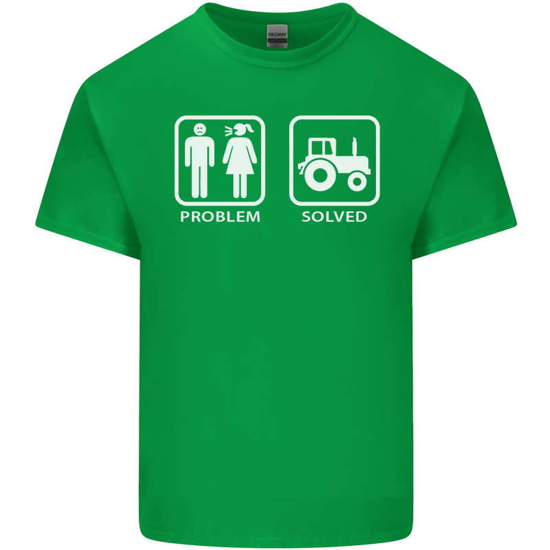Tractor Problem Solved Driver Farmer Funny Mens Cotton T-Shirt Tee Top Irish Green