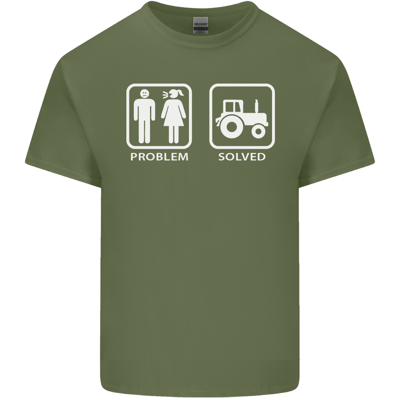 Tractor Problem Solved Driver Farmer Funny Mens Cotton T-Shirt Tee Top Military Green