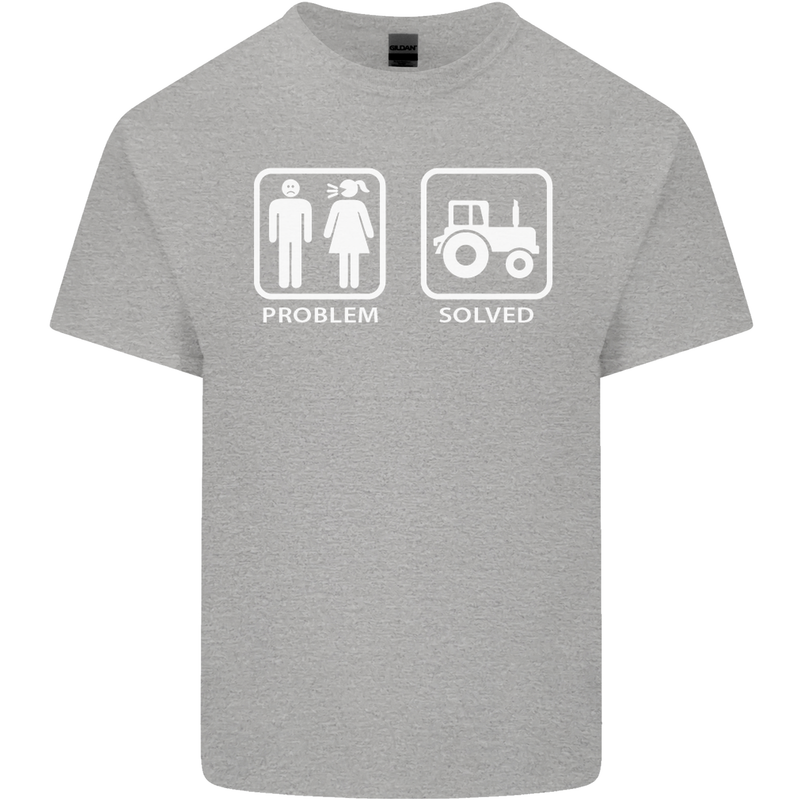 Tractor Problem Solved Driver Farmer Funny Mens Cotton T-Shirt Tee Top Sports Grey