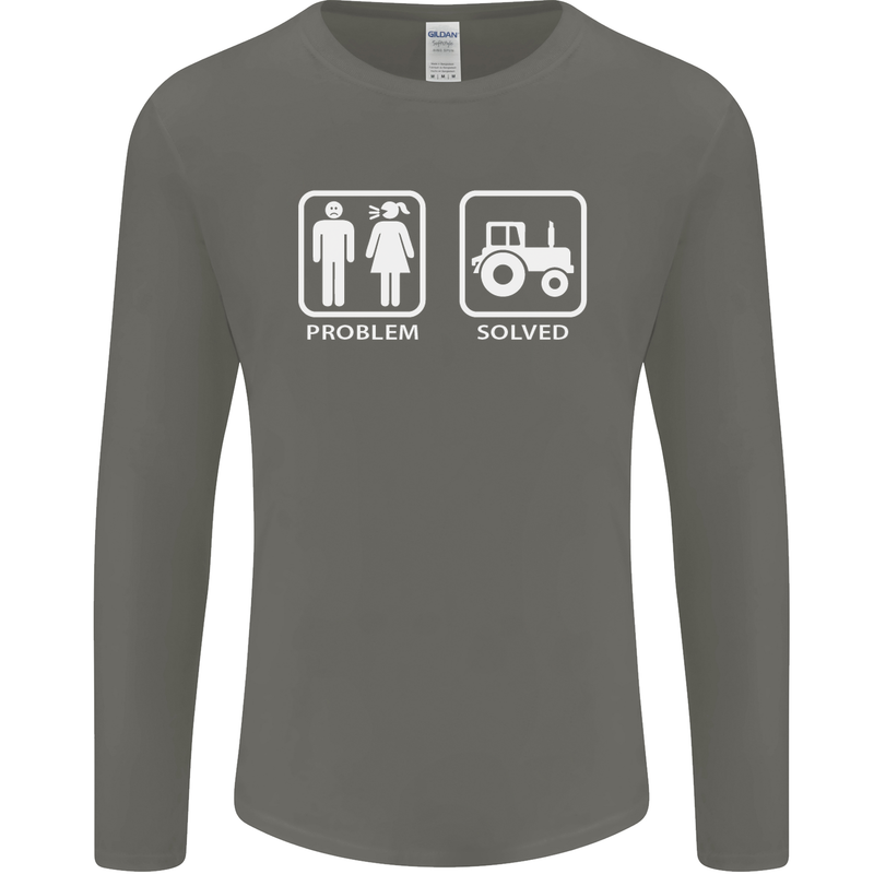 Tractor Problem Solved Driver Farmer Funny Mens Long Sleeve T-Shirt Charcoal