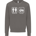 Tractor Problem Solved Driver Farmer Funny Mens Sweatshirt Jumper Charcoal