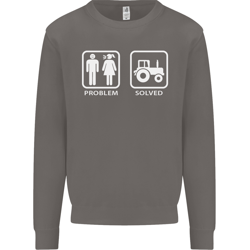 Tractor Problem Solved Driver Farmer Funny Mens Sweatshirt Jumper Charcoal