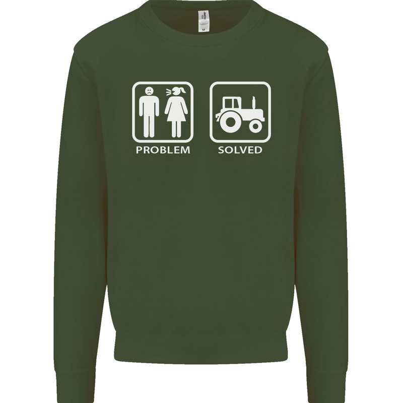 Tractor Problem Solved Driver Farmer Funny Mens Sweatshirt Jumper Forest Green