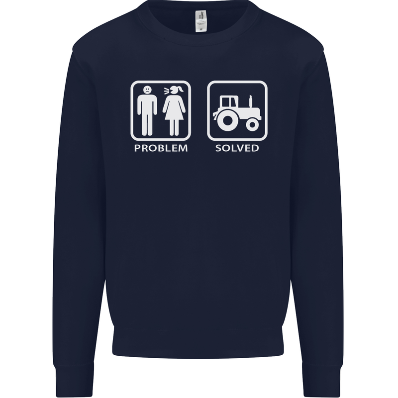 Tractor Problem Solved Driver Farmer Funny Mens Sweatshirt Jumper Navy Blue