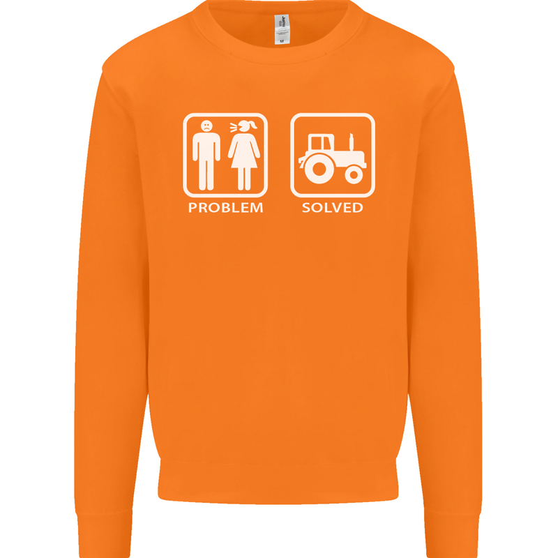 Tractor Problem Solved Driver Farmer Funny Mens Sweatshirt Jumper Orange