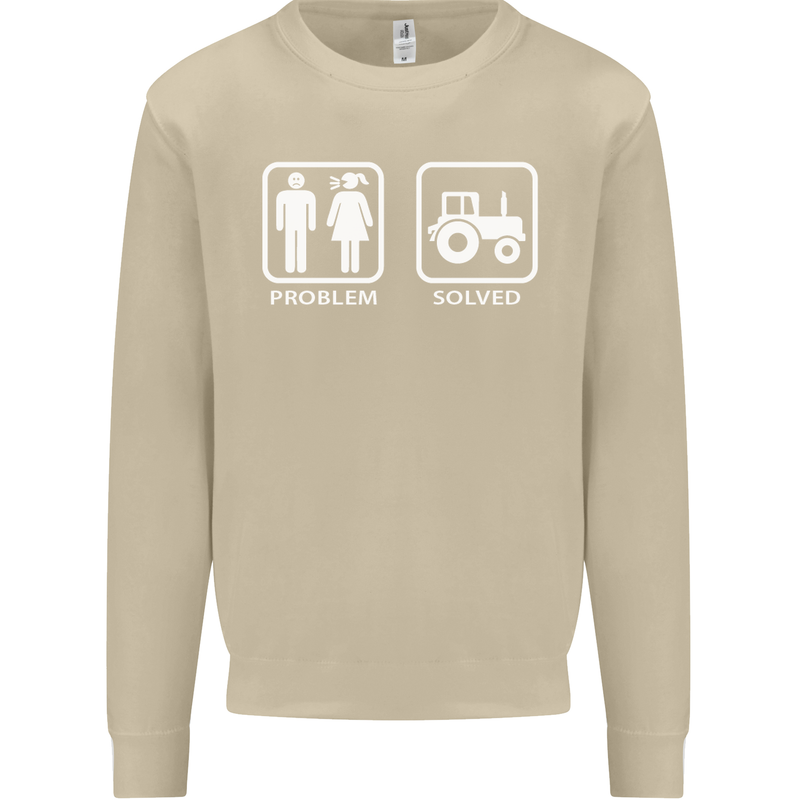 Tractor Problem Solved Driver Farmer Funny Mens Sweatshirt Jumper Sand