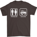 Tractor Problem Solved Driver Farmer Funny Mens T-Shirt Cotton Gildan Dark Chocolate