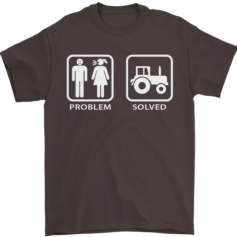 Tractor Problem Solved Driver Farmer Funny Mens T-Shirt Cotton Gildan Dark Chocolate