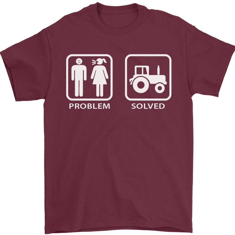 Tractor Problem Solved Driver Farmer Funny Mens T-Shirt Cotton Gildan Maroon