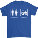 Tractor Problem Solved Driver Farmer Funny Mens T-Shirt Cotton Gildan Royal Blue