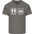 Tractor Problem Solved Driver Farmer Funny Mens V-Neck Cotton T-Shirt Charcoal