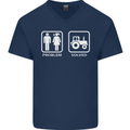 Tractor Problem Solved Driver Farmer Funny Mens V-Neck Cotton T-Shirt Navy Blue