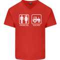 Tractor Problem Solved Driver Farmer Funny Mens V-Neck Cotton T-Shirt Red