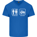 Tractor Problem Solved Driver Farmer Funny Mens V-Neck Cotton T-Shirt Royal Blue