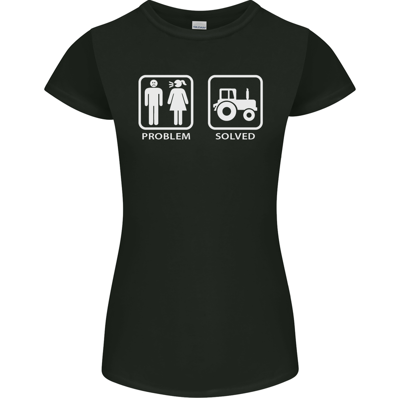Tractor Problem Solved Driver Farmer Funny Womens Petite Cut T-Shirt Black