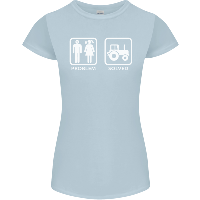 Tractor Problem Solved Driver Farmer Funny Womens Petite Cut T-Shirt Light Blue
